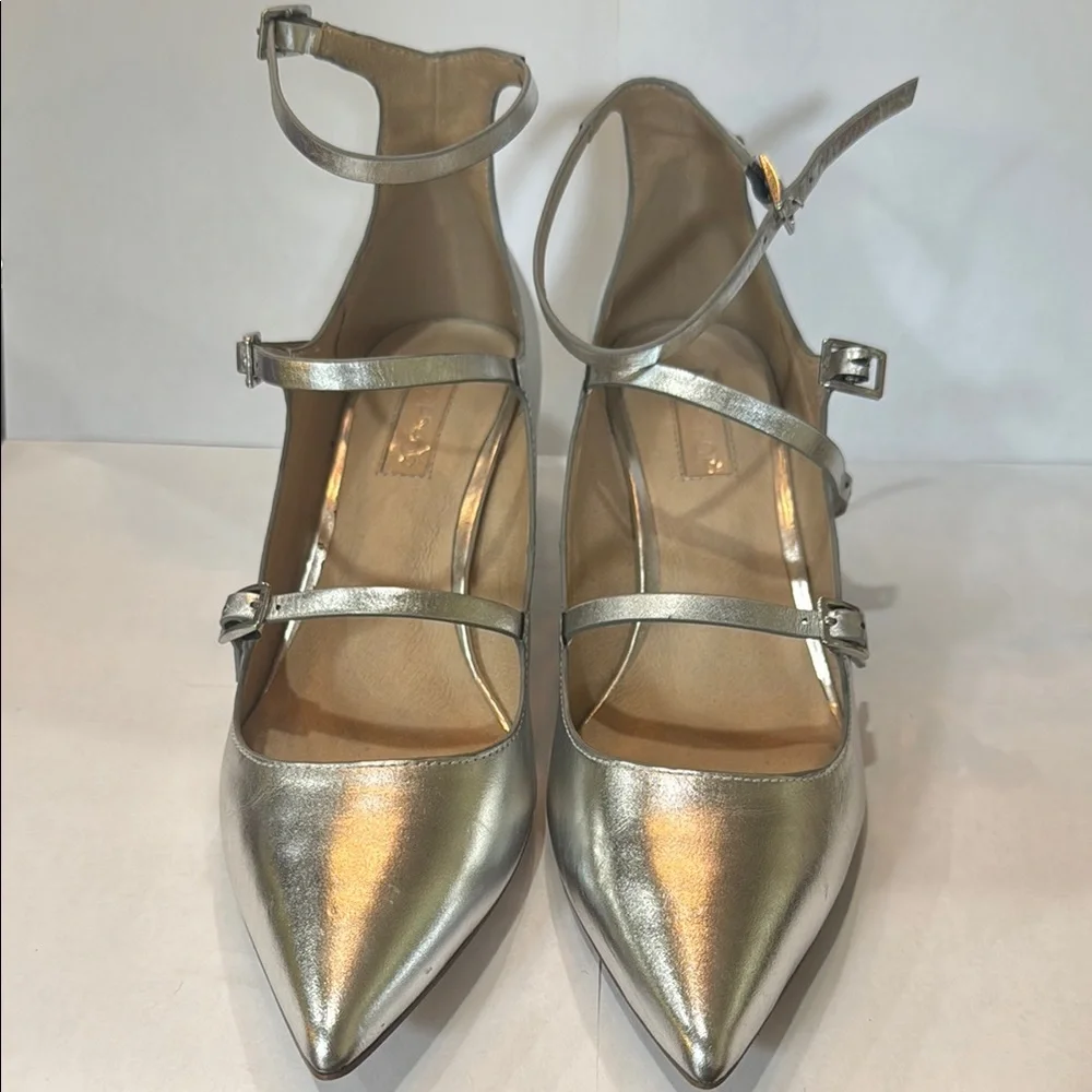 TOPSHOP Silver Pointy‎ Toe Block Heel Shoes Size 9.5/39